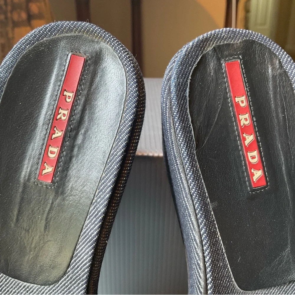 Prada Denim Wedge Slides, Size 36.5 - Picture 5 of 10